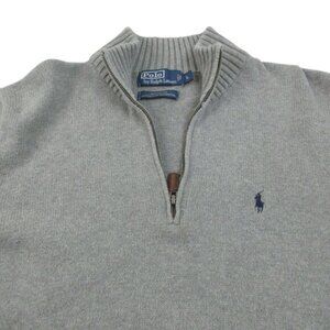 Polo‎ Ralph Lauren Sweater Mens Large Gray Pony Logo Loose Fit 1/4 Zip Pullover